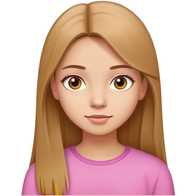 girl long light brown straight Hair, brown eyes, light skin, pink or yellow top emoji