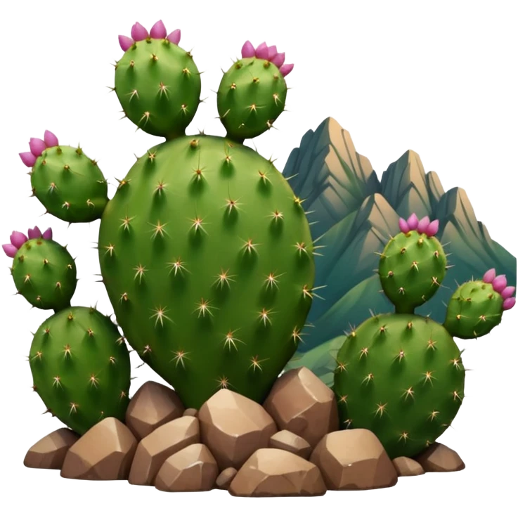 smiling prickly pear cactus with mountains in background emoji