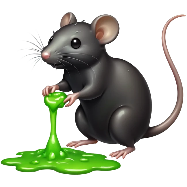 a black rat standing with a trickle of slime emoji