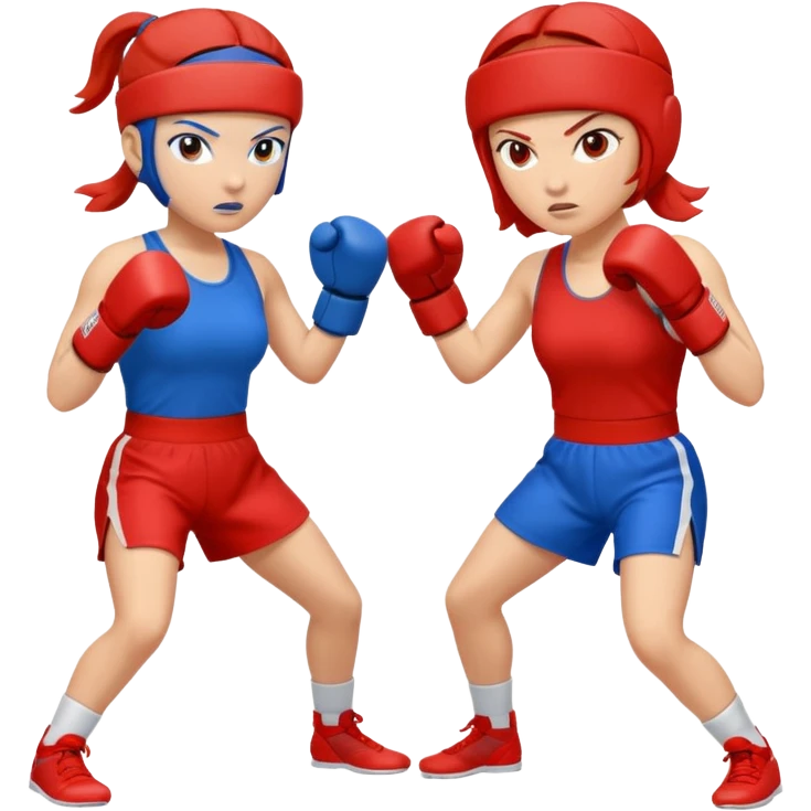 two women sparring, one in blue and one in red emoji