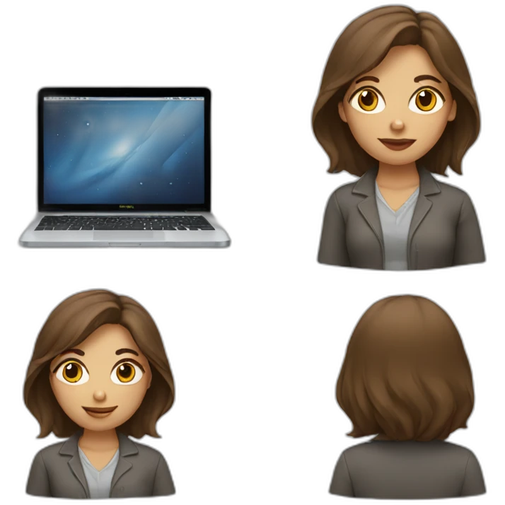 pretty programmer girl with brown hair working with MacBook emoji