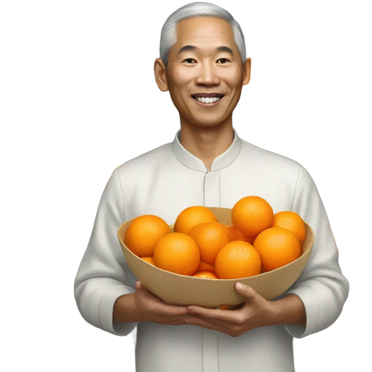 portrait of me holding mandarin oranges for Chinese New Year emoji