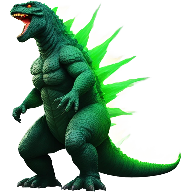 Godzilla shooting radioactive lazers from below his tail emoji