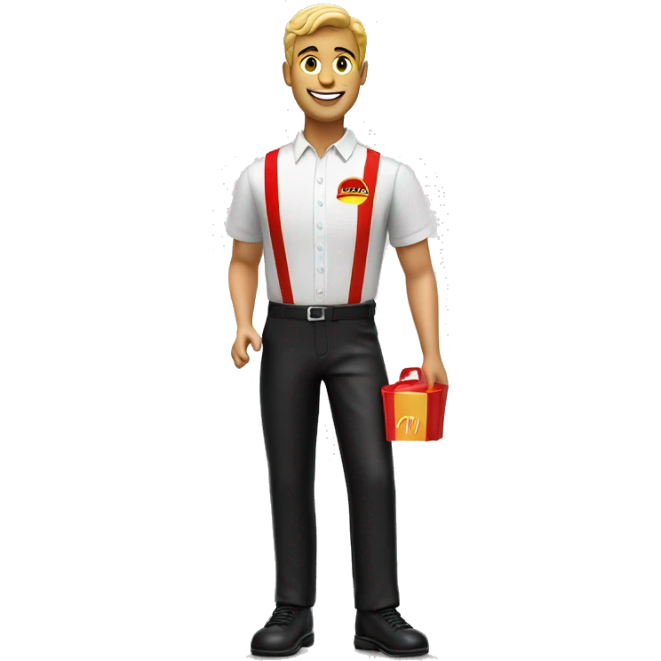 waiter on roller skates McDonald's uniform  white shirt black pants red vest realistic 60's stye emoji