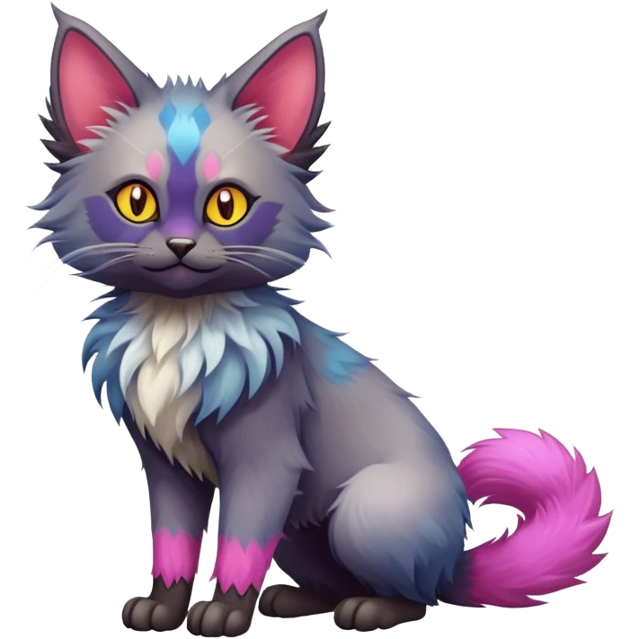 Colorful exotic Fantasy-Ragdoll-Fakémon-Lykoi-feline-hybrid (full body) emoji