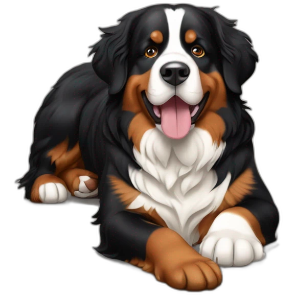 Bernese mountain dog with very long tong emoji