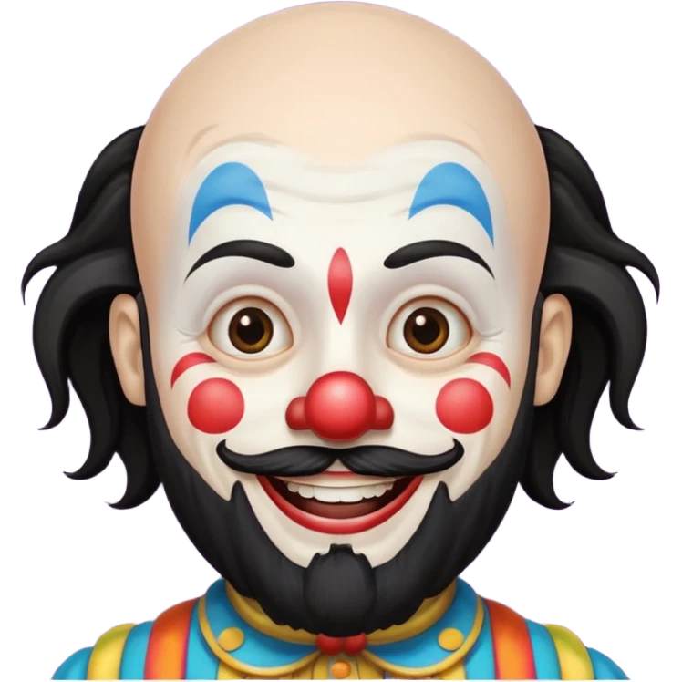 Long black hair and beard clown bald emoji