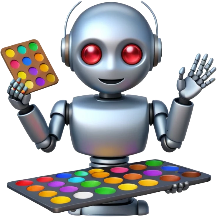 emoji of a robot holding a colorful palette emoji