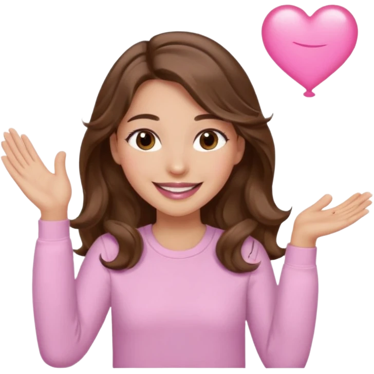 girl with wavy long brown hair, brown eyes, light to medium complexion, long lashes, light pink lipstick, smiling, wearing light pink shirt, clapping emoji