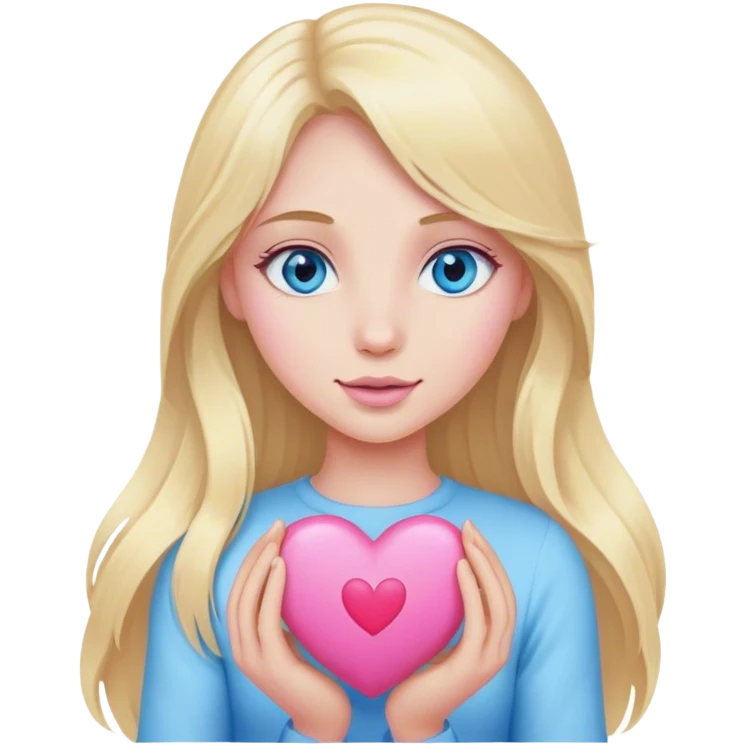 Cinematic realistic blonde with long hair and blue eyes and a pink heart emoji