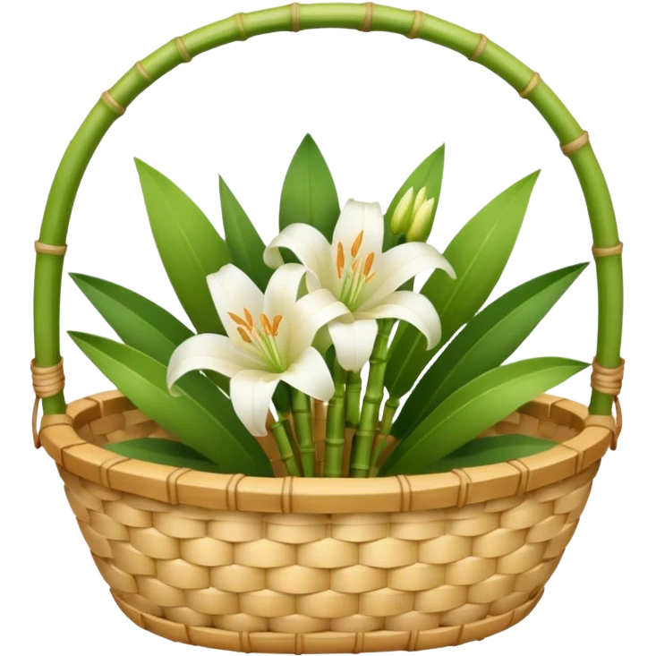 bamboo basket, lily, leony flowers emoji