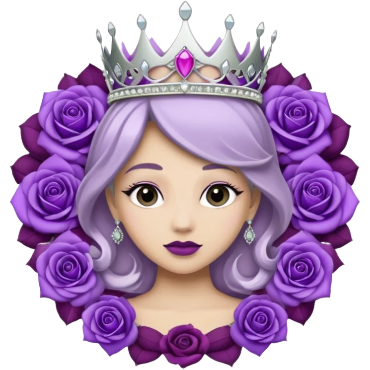 Purple rose flower, silver circle plaque, silver tiara emoji