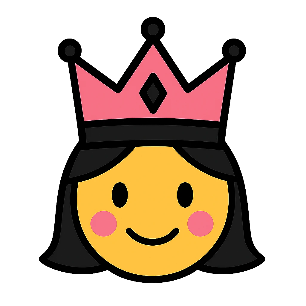 BLACKPINK-inspired emoji with black and pink crown, simple and bold style emoji