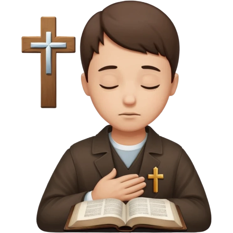Guy who reads Bible with cross on it and with his eyes closed in prayer. without something in the background  emoji