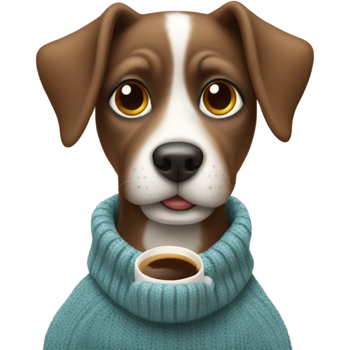 Dog with a cup of coffee wearing a sweater emoji