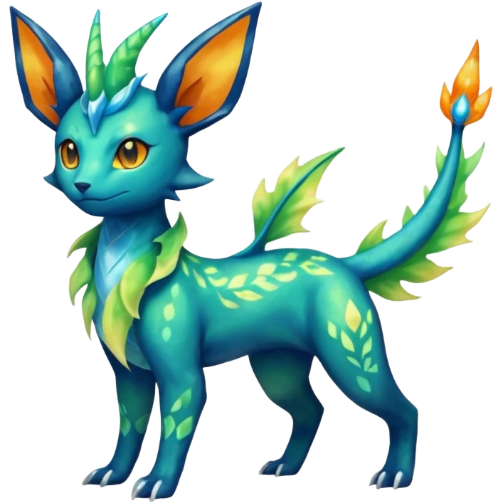 Rocky Shiny ethereal elemental Salandit-Leafeon-Vaporeon-hybrid-fusion (full body) emoji