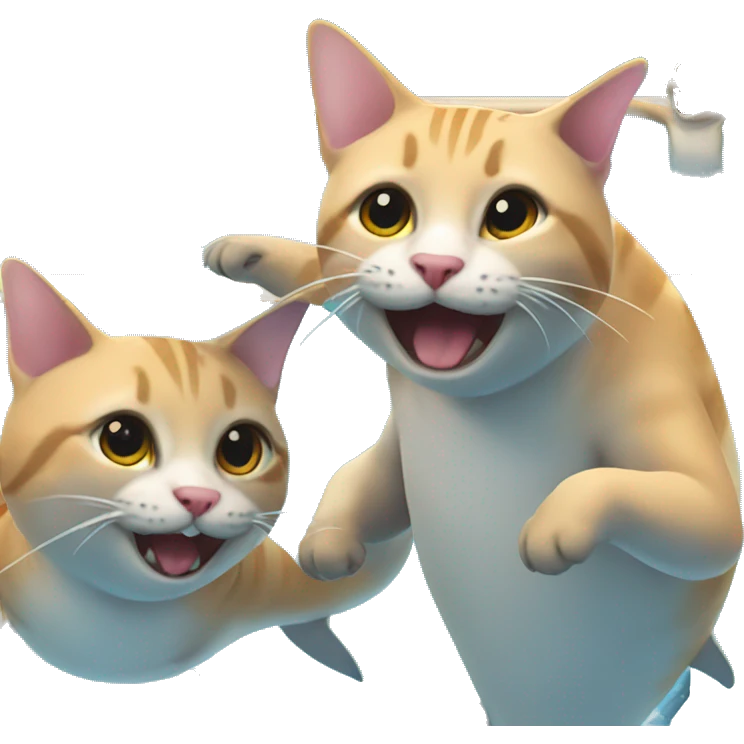 Gay sharks doing synchronised swimming with cats as judges emoji