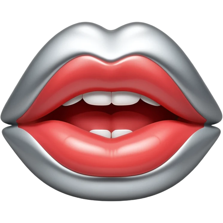 female lips emoji, smooth liquid metal chrome surface, sensual sculpted shape, high-gloss reflections, monochrome futuristic 3D style, isolated on white emoji