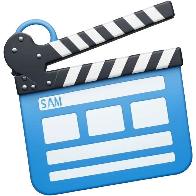 ultra simplified movie clapper with blue and white colors, two simple rectangles with a diagonal line emoji