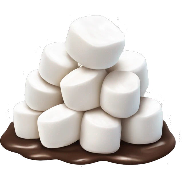 small pile of isolated realistic white marshmallows with chocolate drizzled on top. emoji