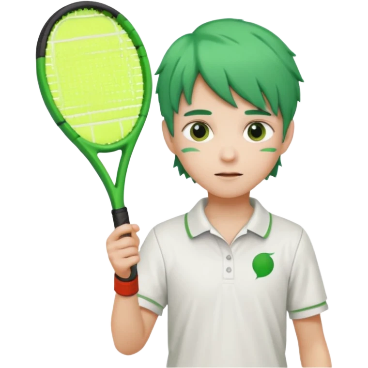 kid, green haired, white clothes, tennis player emoji