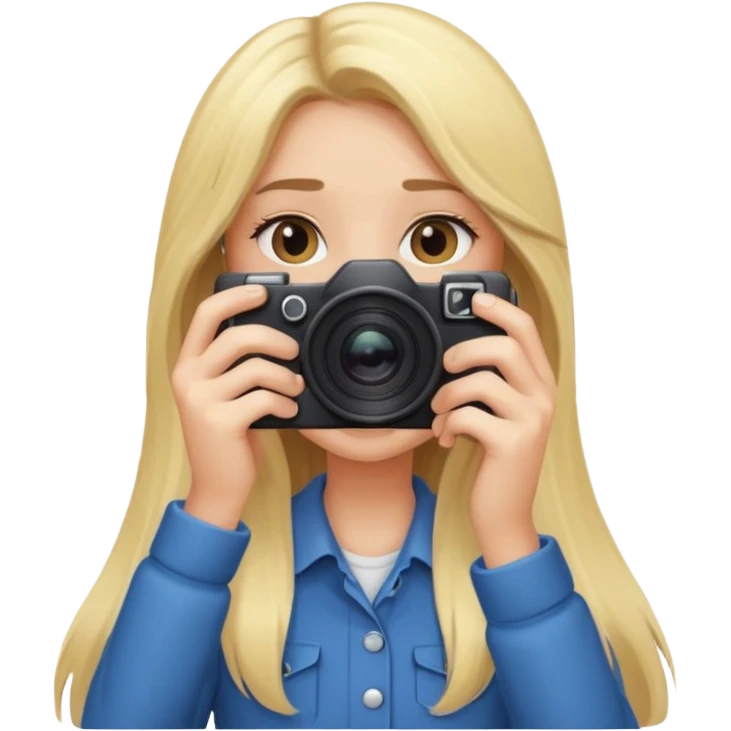 blonde girl photographer cartoon taking picture in middle of taking picture camera in front of face long hair emoji