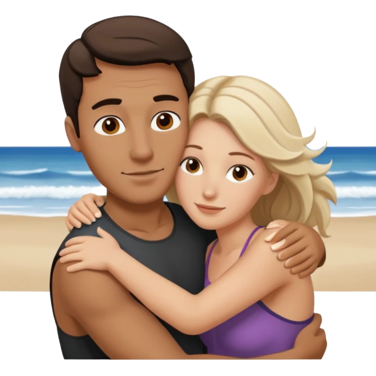 Metis Man and white woman hug love on beach emoji