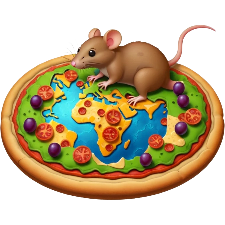 Rat on pizza on top of earth eating grapes emoji