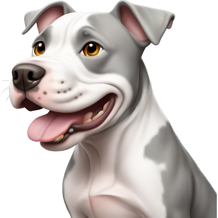 White and gray pitbull with a goofy face emoji