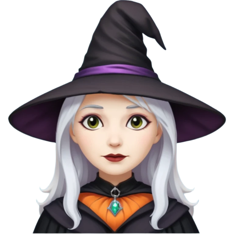 White hair white skin woman with gothic style wearing witch hat emoji