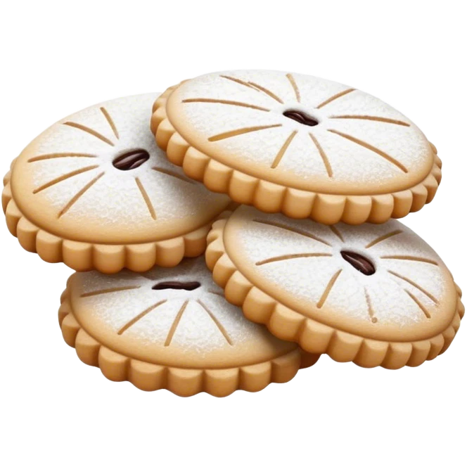 Ma'amoul Cinematic Realistic Ma'amoul Dessert Emoji, depicted as one or two delicate, date-filled cookies lightly dusted with powdered sugar, rendered with intricate textures and warm, inviting lighting. emoji