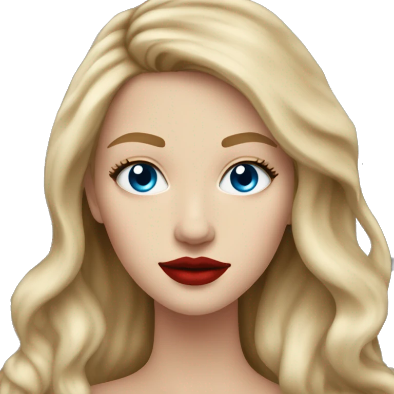 a white girl with blue eyes and long dirty blonde hair with red lipstick on  emoji