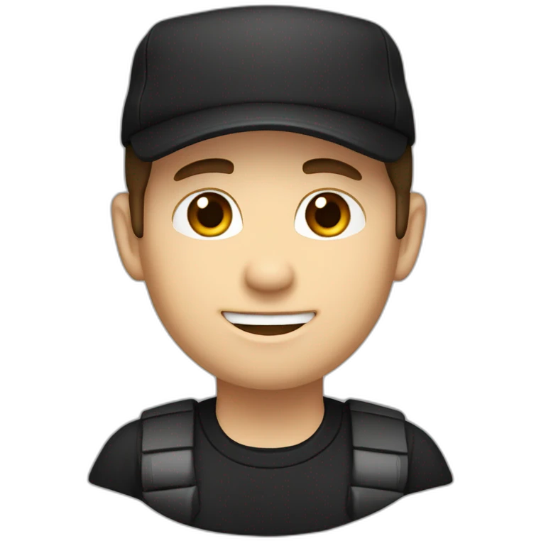 brown hair, black hat, black shirt, caucasian developer emoji