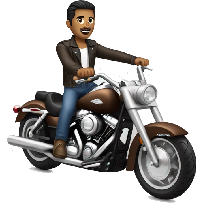 Brunette man riding a Harley emoji