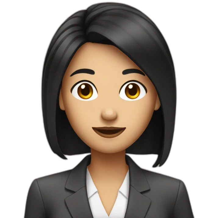 Business woman with should length black hair holding a cell phone emoji