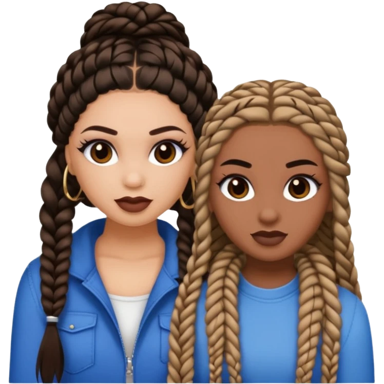 Boujy baddie best friends, trendy heavy makeup both dark hair one light skinned and one mocha brown micro braids  emoji
