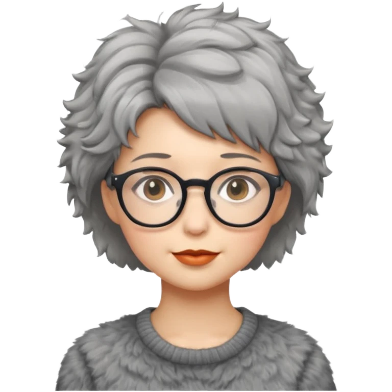 gray short hair lady with glasses. fluffy emoji