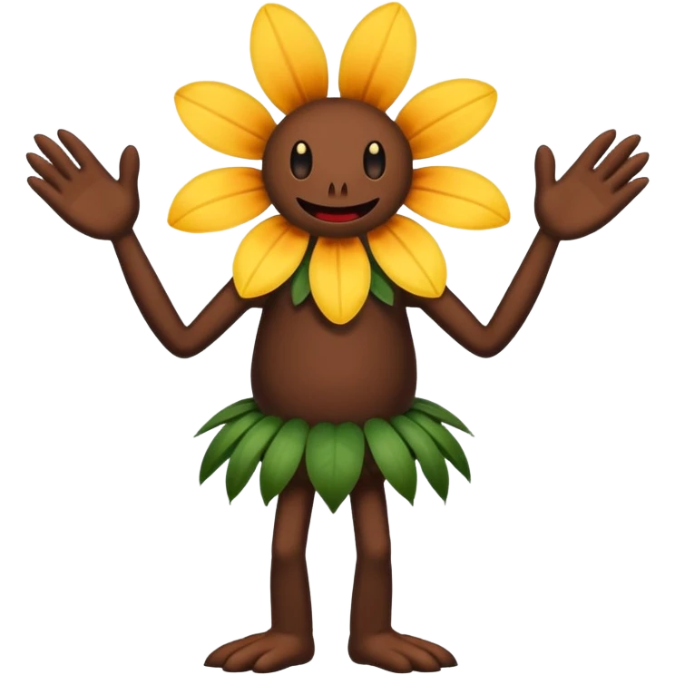 A flower like a monster with arms and legs, the body is a little bit black and the another bit brown emoji