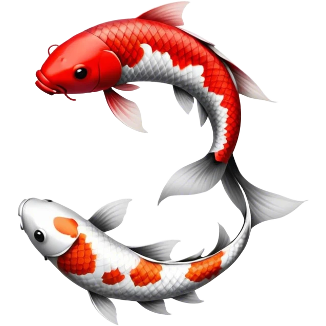 black koi fish and white koi fish circling a red circle emoji