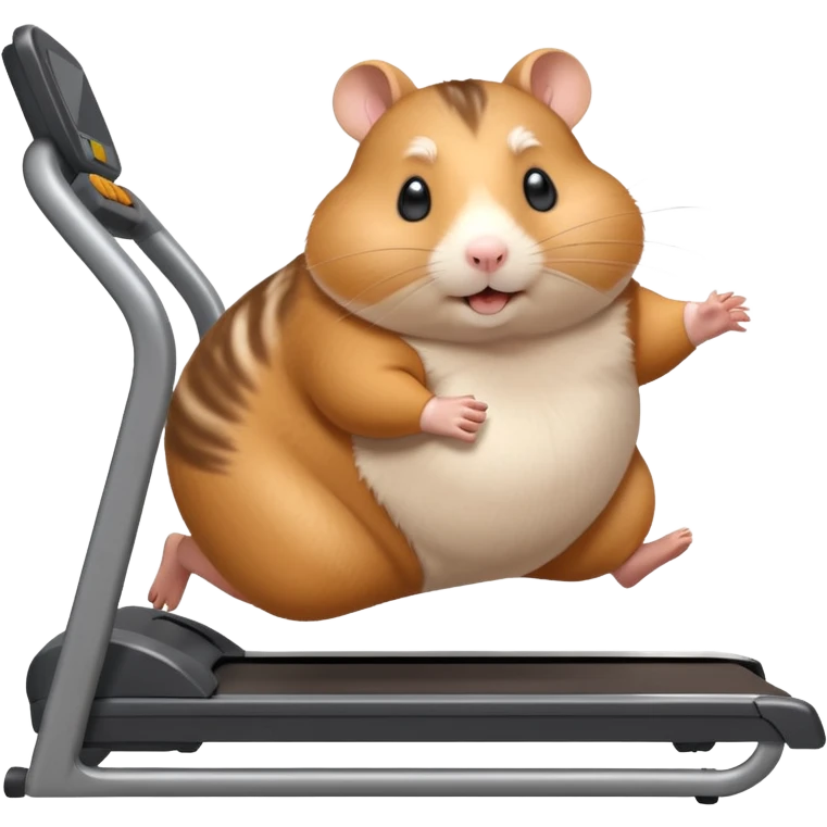 fat hamster big belly trying to run on treadmill sideways desperately trying to catch up with speed emoji