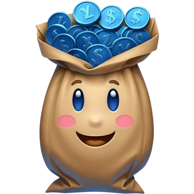 blue coins inside a brown bag  emoji
