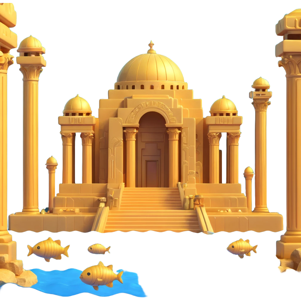 golden Anunnaki underwater city with glowing domes and ornate pillars emoji