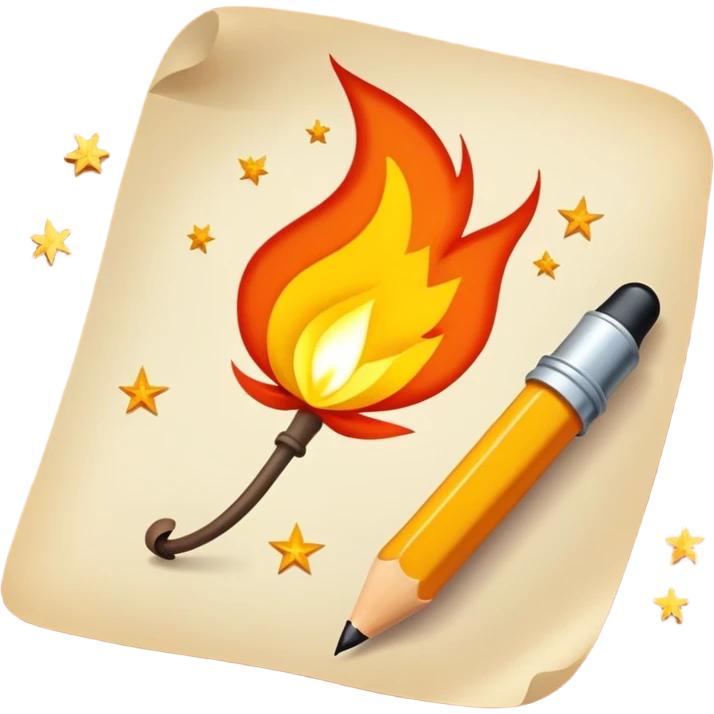 Mit einem Stift auf ein Blatt schreiben und bei der Miene wo es mit dem Blatt trifft leuchten leichte Flammen auf  emoji