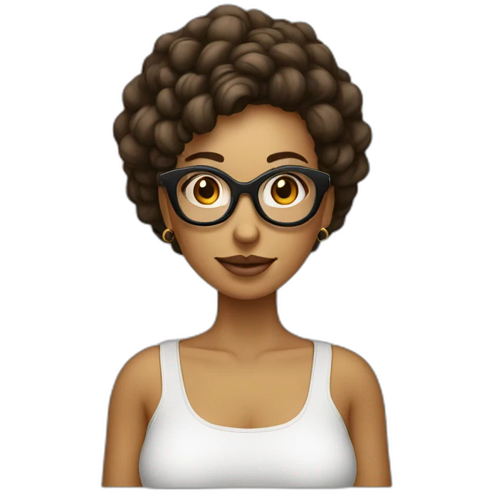 mujer con lentes con el cabello corto y rapado en la nuca con piercing en la nariz emoji