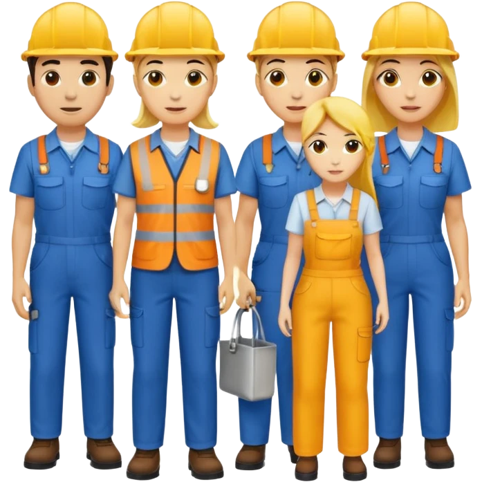 4 people, two man and two women,yellow skin, work style emoji