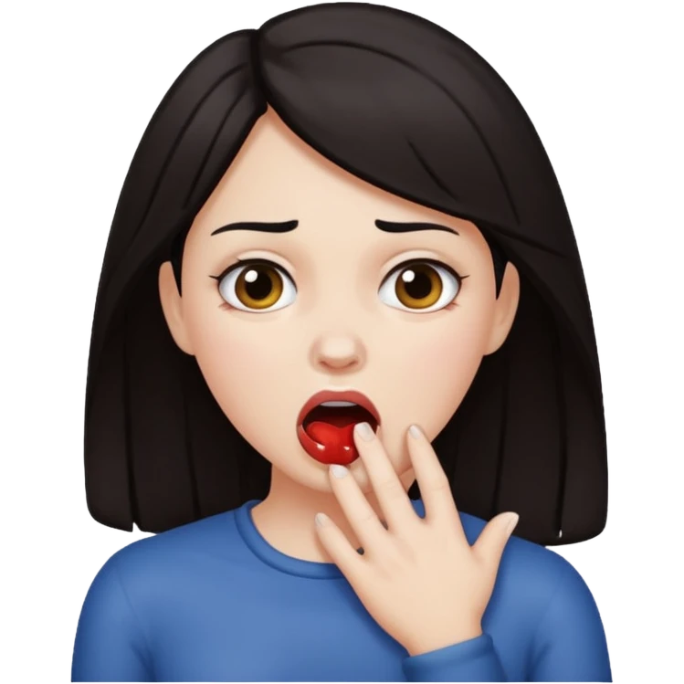 woman with dark hair and white skin choking herself emoji