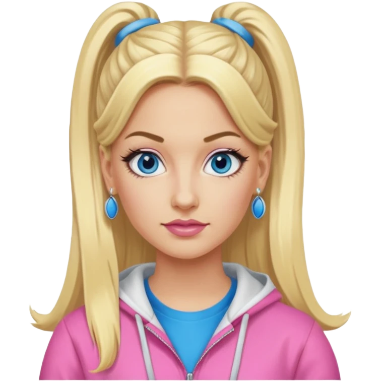 Me Julie from Ali G Indahouse with blue eyes, blonde long ponytail hair, pink outfit emoji