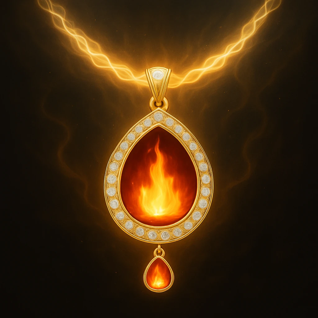 Replace the dark void with a small, powerful flame inside the pendant emoji