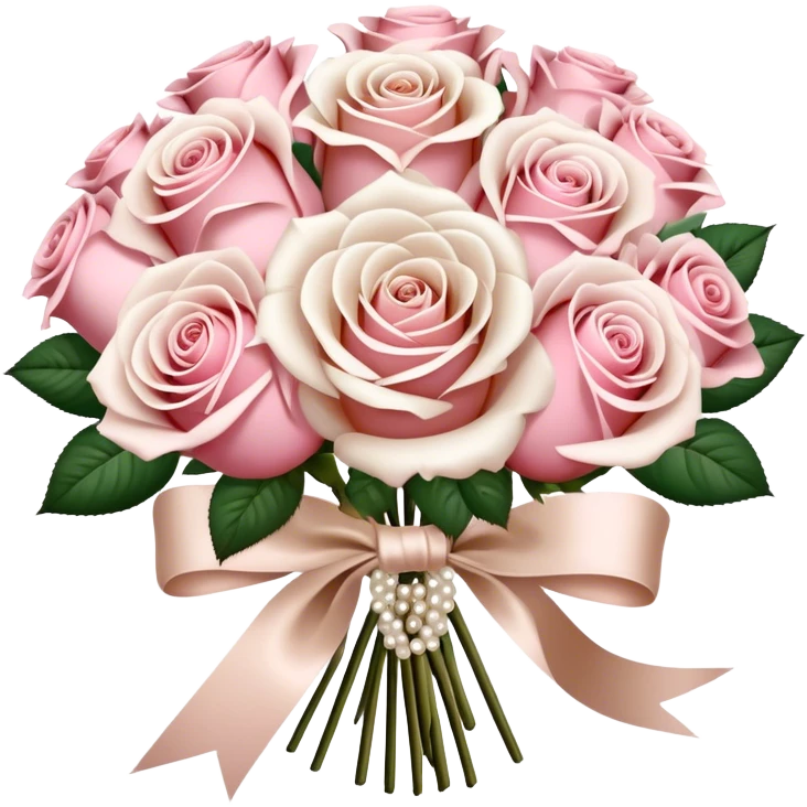 beautiful large aesthetic bouquet of roses in vintage style of white and powder pink color obligatory pearl beige silk ribbon  emoji