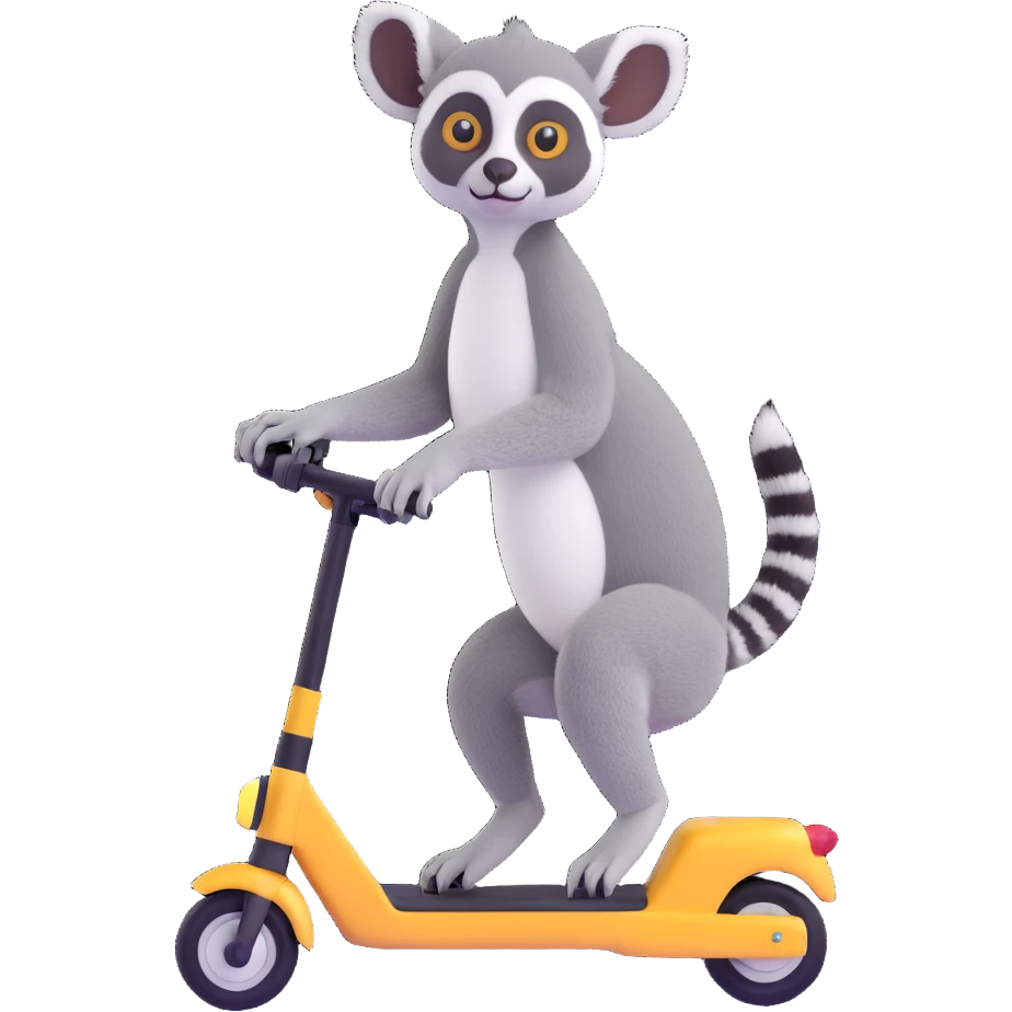 ring tailed lemur riding a mobility scooter, 3D emoji style emoji